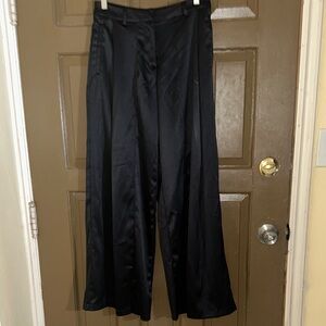 Black Sateen Wide-Leg Pants